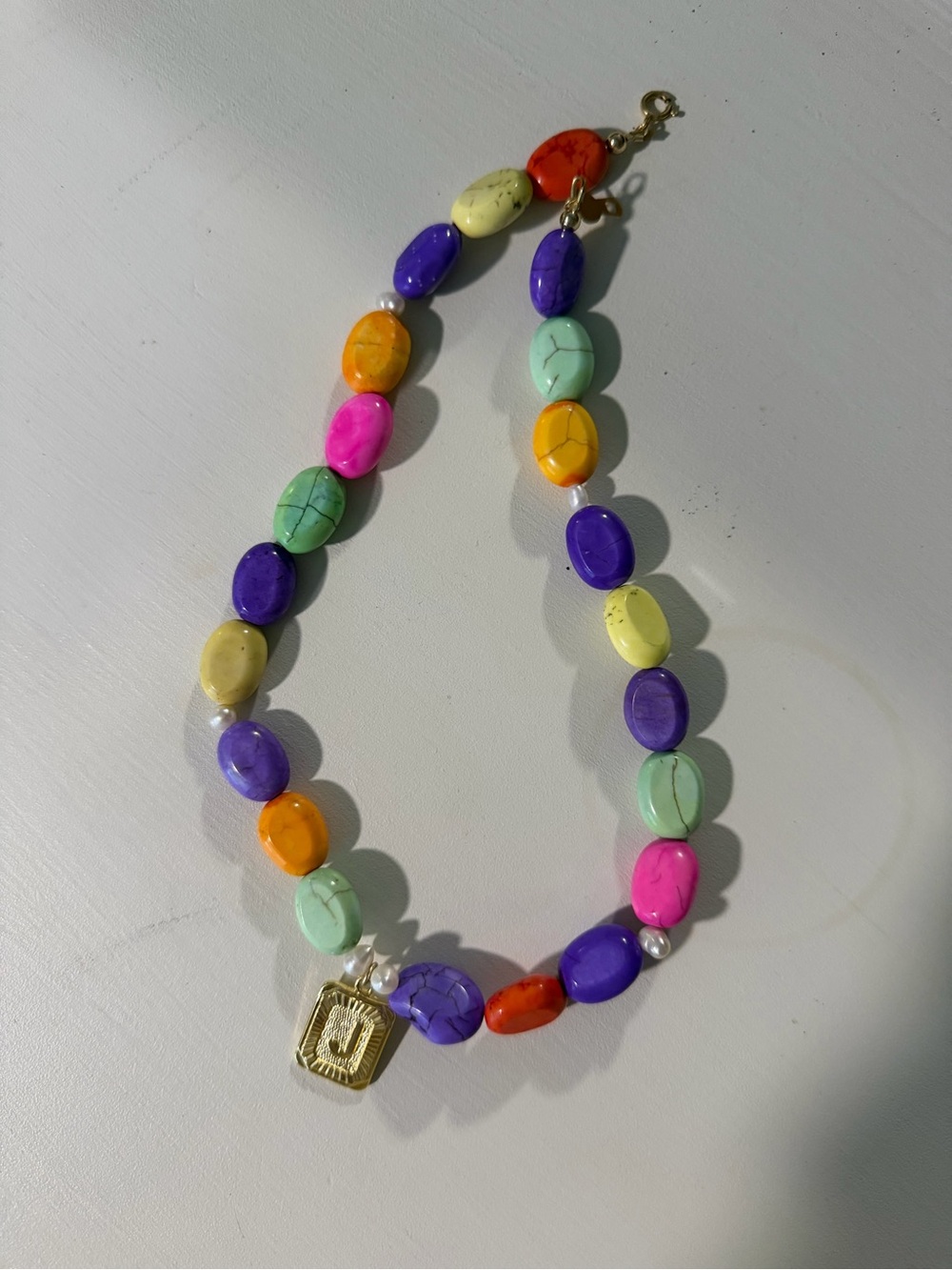 Chunky Stone Necklace with Gold J Pendant